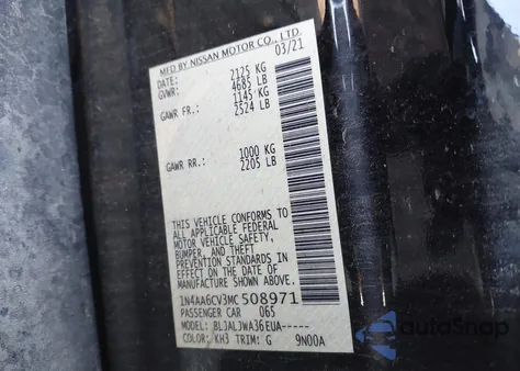 2021 Nissan Maxima Sv Xtronic Cvt z USA, uszkodzony, nr VIN 1N4AA6CV3MC508971